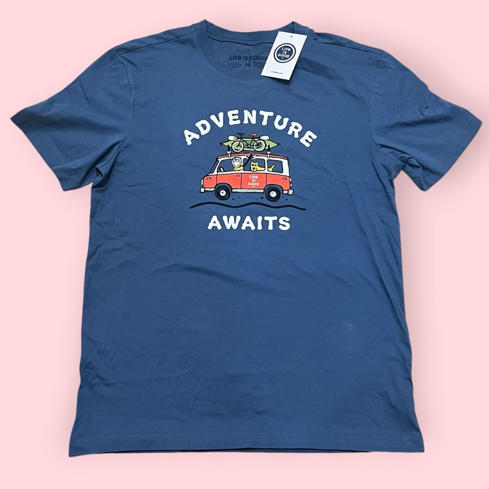 Life Is Good Mens Blue Tee (Adventure Awaits)